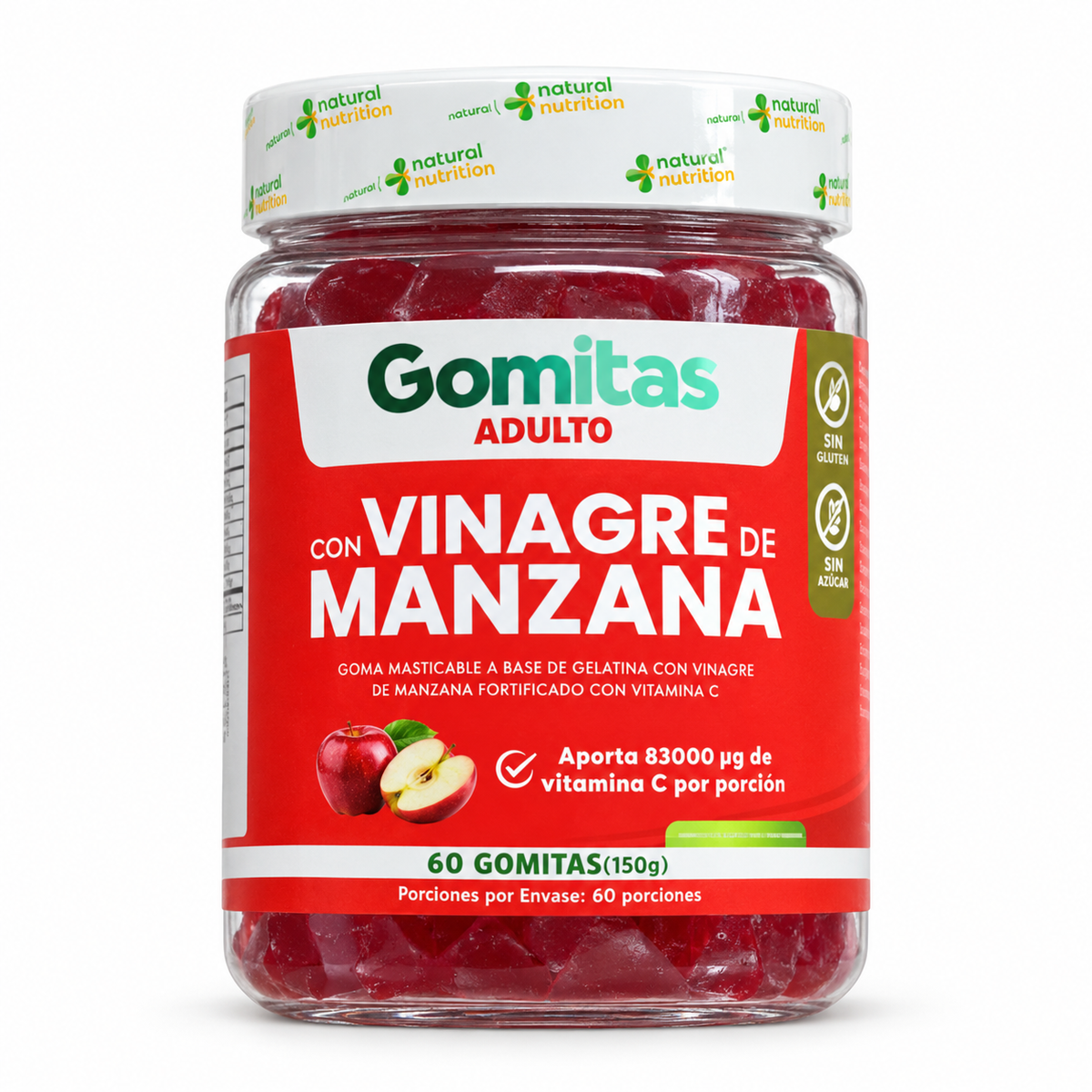 Frasco de gomitas de vinagre de manzana Manzavida, 60 gomitas